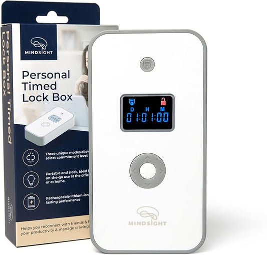 Mindsight Personal Timed Lock Box | Unplug from Phones and Other Small Distractions | 3 Modes based on Willpower | Easy to Use | Out of Sight ~ Out of Mind | Boost Your Mental Wellness