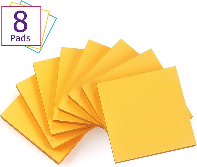 Sticky Notes 3x3 Self-Stick Notes Bright Colors Sticky Notes 8 Pads 80 Sheet/Pad (Orange)