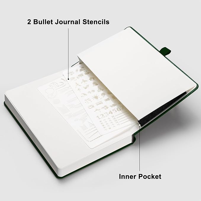 RETTACY Blank Journal Notebook, A5 Blank Journal with 192 Pages, 5.7'' × 8.3'' Medium Size, 68 LB/100 GSM Thick Paper, Leather Hardcover, for Sketching, Drawing, Painting (Dark Green)