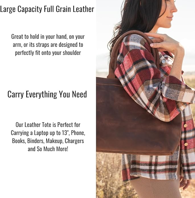 Rosewood Leather Tote Bag for Women - Genuine Leather Laptop Shoulder Bag, Large and Durable Tote, Perfect for Everyday Use