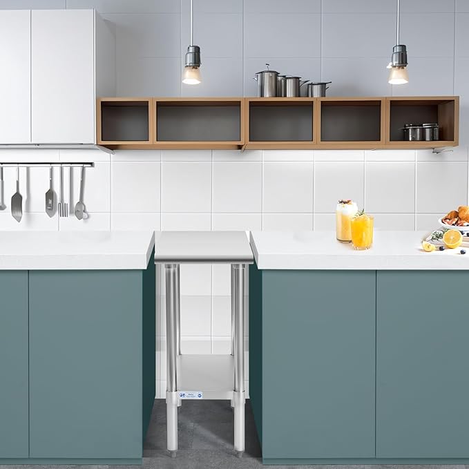 Hally Stainless Steel Table for Prep & Work 30 x 12 Inches, NSF Commercial Heavy Duty Table with Undershelf and Galvanized Legs for Restaurant, Home and Hotel