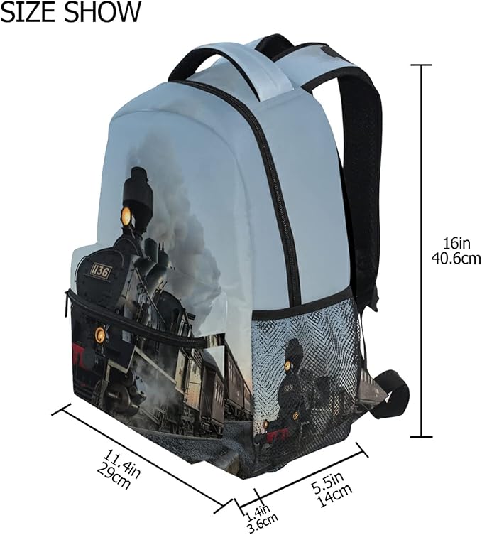 AUUXVA Cool Locomotive Train School Backpack for Girls Boys Kids Laptop Backpack Travel Camping Daypack Medium