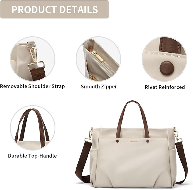 Laptop Shoulder Bag 14 Inch, Computer Shoulder Bag Large Work Tote Bag for Women, Laptop Carrying Case Stylish Handbag for Business Travel (Apricot)