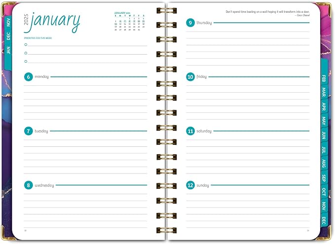 HARDCOVER 2025 Planner, 5.5"x8": 14 Months (November 2024 - December 2025), Daily Weekly Monthly Planner, Yearly Agenda, Bookmark, Pocket Folder and Sticky Note Set (Pink Purple Marble)