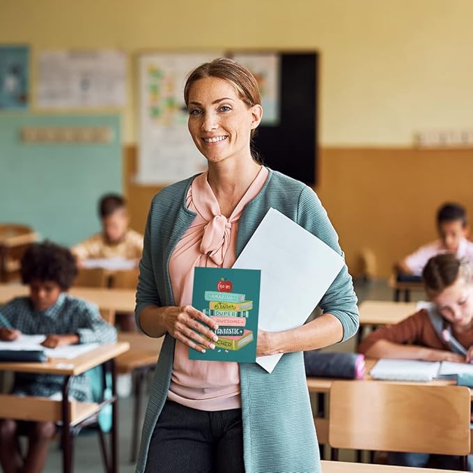 Tree-Free Greetings Teacher Appreciation Cards - Artful Designs - 2 Cards + Matching Envelopes - Made in USA - 100% Recycled Paper - 5"x7" - Lighthearted,For Teacher,Awesome Fantastic Teacher (GT64446)