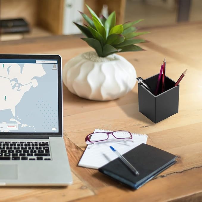 NIUBEE Black Acrylic Pen Holder 4 Pack, Desktop Pencil Cup Stationery Organizer for Office Desk Accessory