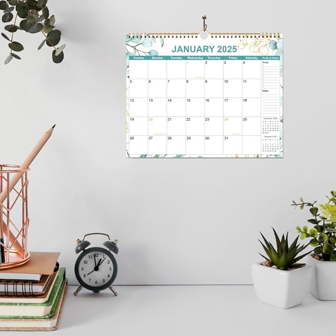 2025 Calendar - Calendar 2025-2026 from January 2025 - June 2026, 18 Months Calendar with Premium Paper, Twin-Wire Binding & Hanging Hook, 12" x 14.5", Green Leaf