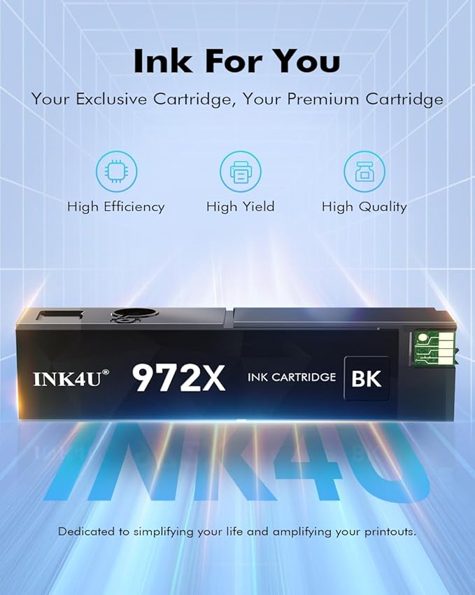 INK4U 972X Ink Cartridges Black High Yield Replacement for 972X 972A 972 Black Ink Cartridges for Color PageWide Pro 477dw Ink Cartridges 477dn 577dw 452dw 452dn 577z 552dw P55250dw Printer (1 Pack)