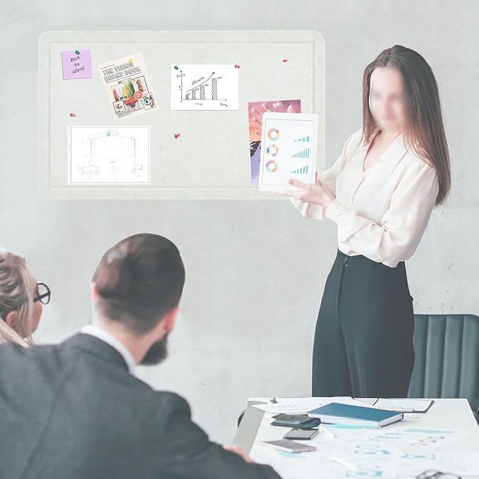 Vuzvuv Beige White 28"x16" Large Cork Board with 50 Push Pins & Sticky Notes, Self-Adhesive Bulletin Board No Damage for Wall, Felt Pin Board for Paste Notes, Photos, Schedules Offices Home