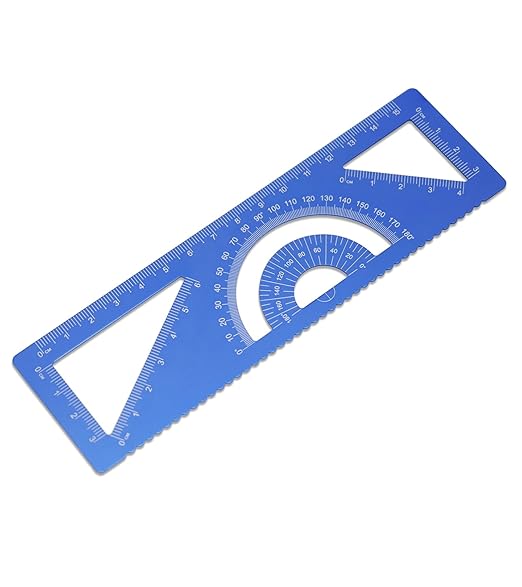 4-in-1 Geometry Set, Metal Math Ruler Kit- Aluminium Protractor, 2 Precision Triangles, Straight Edge Rule - Multifunctional Drafting& Measuring Small Ruler for Kids School - 6 inch, Black