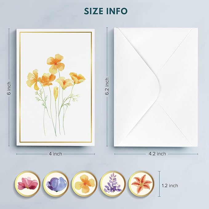 Blank Cards, 30 Pack Blank Greet Cards, Elegant Gold Foil Blank Note Cards with Envelopes, Blank Greeting Cards, Perfect Stationary Set For All Occasions, 5 Assorted Floral Designs
