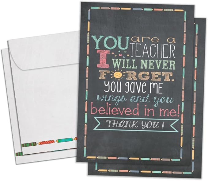 Tree-Free Greetings Teacher Appreciation Cards - Artful Designs - 2 Cards + Matching Envelopes - Made in USA - 100% Recycled Paper - 5"x7" - Lighthearted, For Teacher, Teacher Thanks (GT64454)