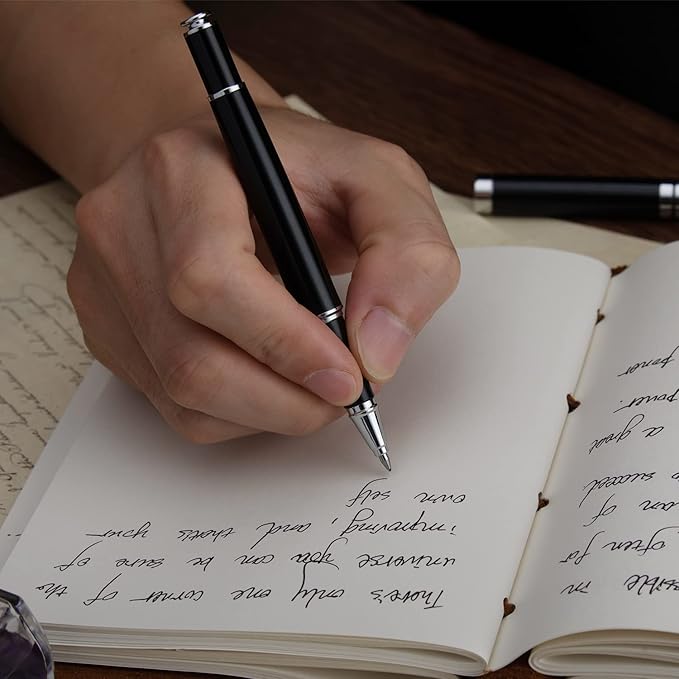 BEILUNER Ballpoint Pens, Stunning Black Chrome Ballpoint Pen with Silver Trim, Best Ball Pen Gift Set for Men & Women, Professional, Executive, Office, Fancy Pen-Gift Box With 0.5mm Extra Black Refill