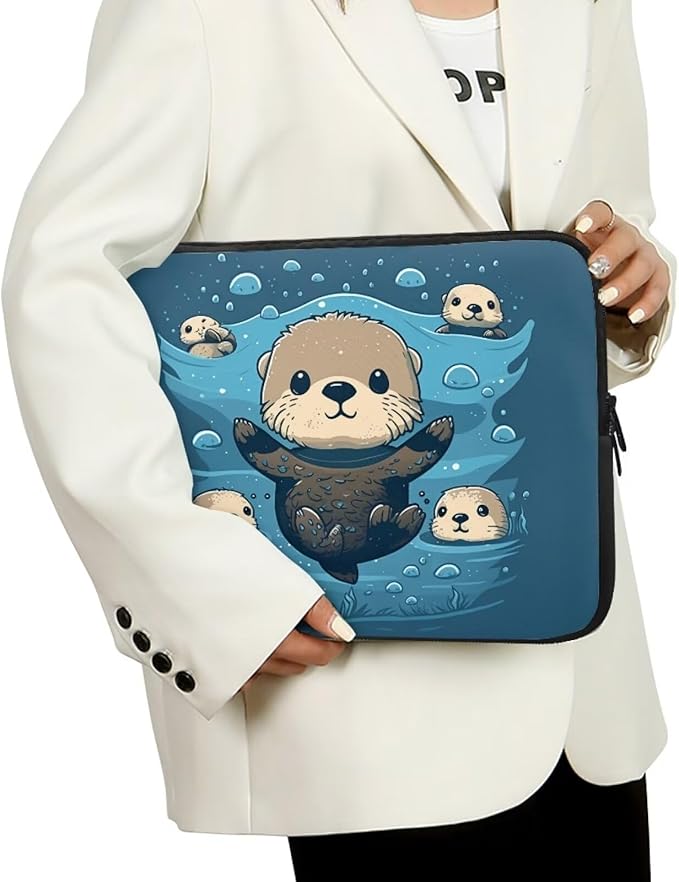 Sea Otter Computer Sleeve for Women 12 inch Laptop Sleeve Durable Lap Top Case with Multiple Uses Tablet Bag Teen Girls Laptop Carrying Case Briefcase Navy Blue