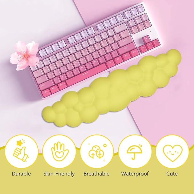 JIKIOU Upgrade Leather Cloud Keyboard Wrist Rest, Cloud Wrist Rest with Non-Slip PU Base, Comfortable Memory Foam Wrist Rest for Computer Laptop Mac Gaming Office and Pain Relief Christmas Wish Gift