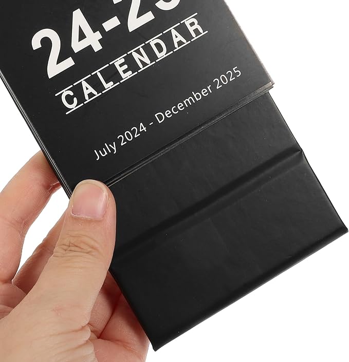 NUOBESTY Mini Desk Calendar 2024.07-2025.12 Portable Small Desktop Calendar Standing Flip Academic Year Monthly Calendars for Planning Organizing Daily Scheduler(Black)