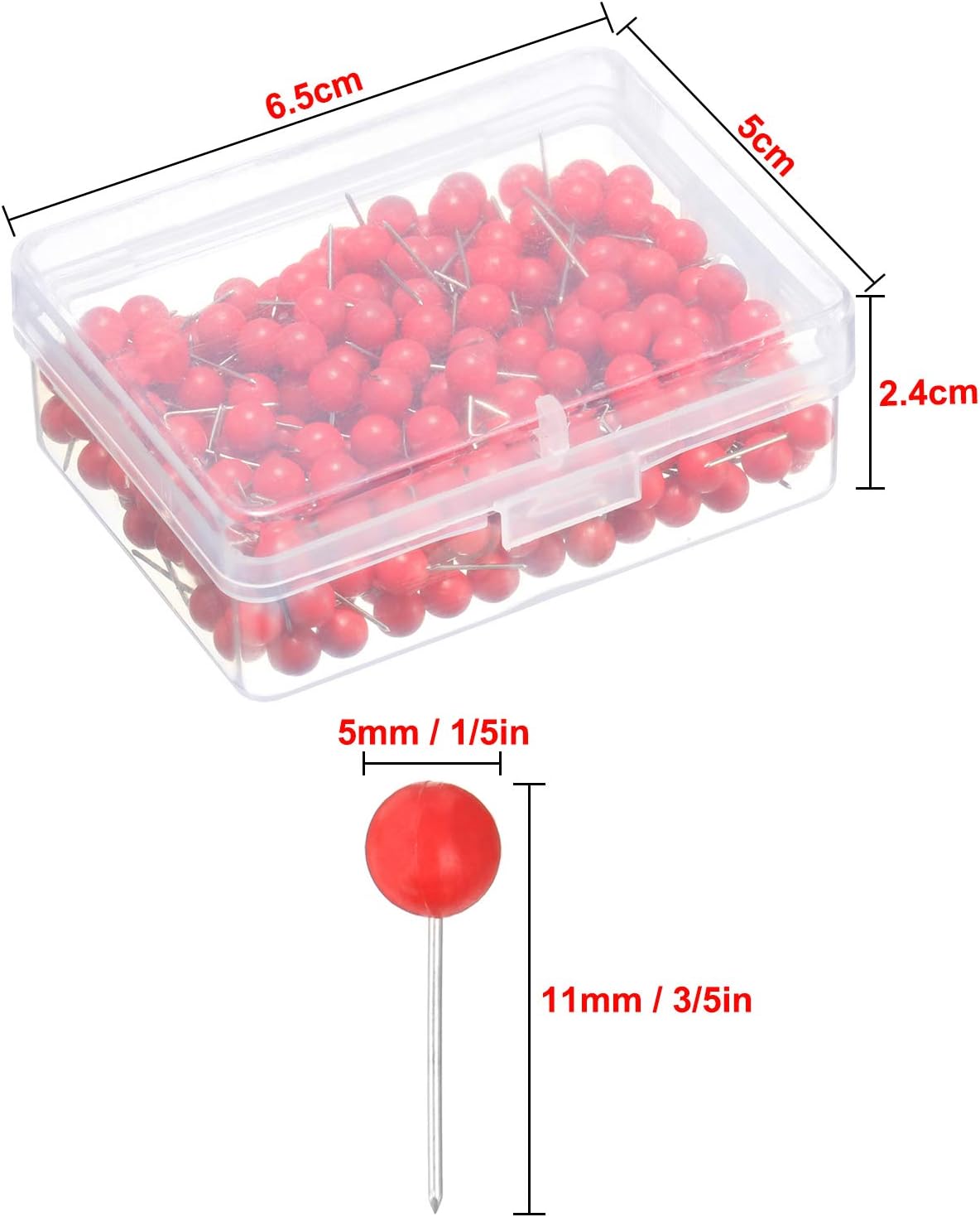 Map Tacks Push Pins Small Size 300 Packs (Red, 1/5 Inch)