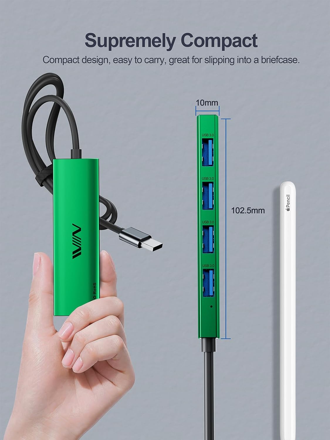 USB 3.0 Hub,4 Port USB Splitter Extender Portable Adapter Multiport Data Hub for Laptop,Xbox, Flash Drive,HDD,Console,Camera,Keyborad,Mouse Windows,Mac OS PC,Not Designed to Charge Devices-Green