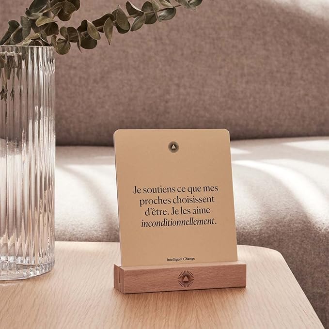 Intelligent Change French Mindful Affirmation Cards, Daily Words of Encouragement Cards, Self Affirmation Inspirational Gifts, Self Care Box of Positive Affirmations, Display Stand, Deck of 52