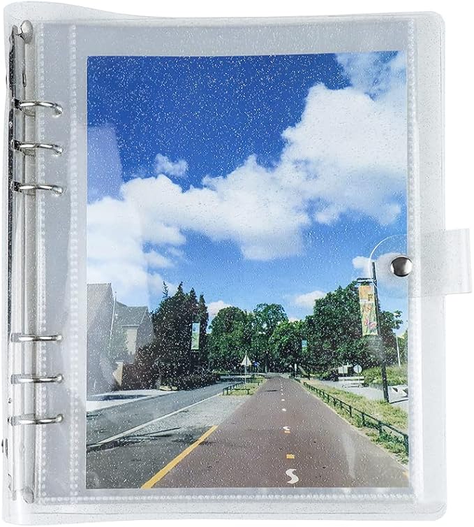 Clear Giltter PVC Kpop Photocard Binder Loose Leaf 6-Ring Wide A5 Photocards Holder with 8 Inch 50 Pockets Photo Pages Transparent Card Sleeve Protectors Page for Photos Cards Album Folder Organizers