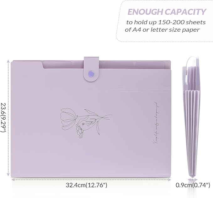 SKYDUE Expanding File Organizer with 5 Pockets, Accordion File Folders with Labels, Portable Document Paper Bill Receipt Organizer, Home College School Office Supplies, Letter Size, Lilac