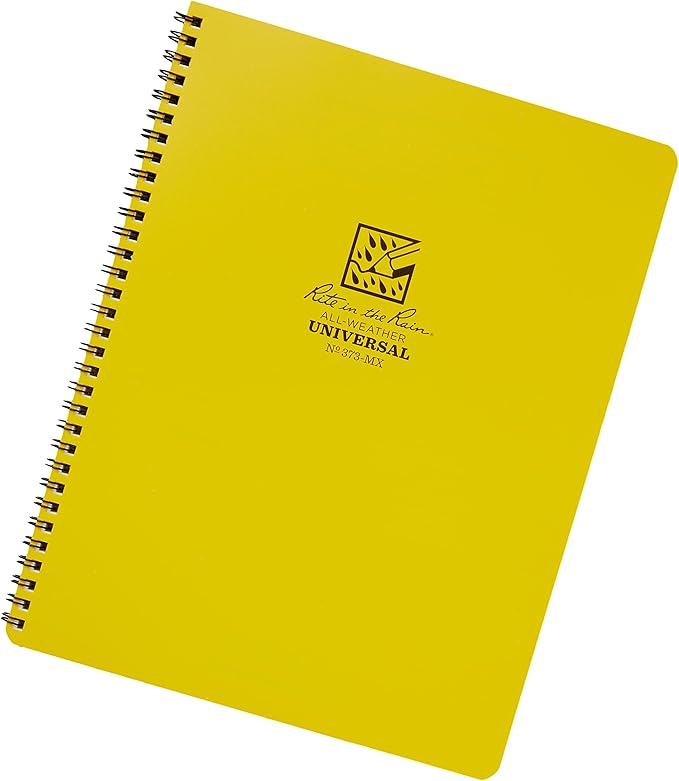 Rite In The Rain Weatherproof Side Spiral Notebook, Yellow Cover, Universal Page Pattern (No. 373-MX), 11 x 8.75 x 0.5