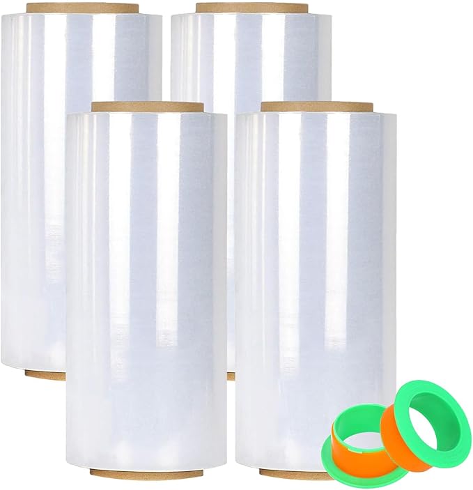 CHUANGSEED Stretch Film 12 in x 1000 ft Moving Wrapping Plastic Shrink Film Strength Stretch 80 Gauge Durable Industrial Strength,Clear,4 Pack