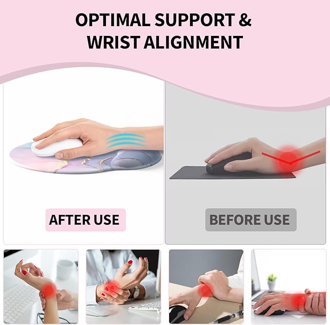 eulps Mouse Pad with Wrist Rest, Comfortable Computer Mousepad with Gel Wrist Support Smooth Surface and Non-Slip PU Base for Pain Relief, Laptop, Office & Home (Cyan Pink Marble)