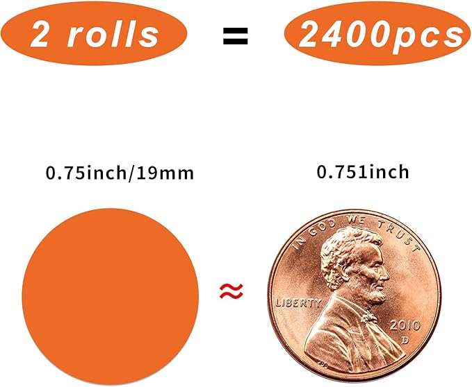 Dot Stickers,Pack of 2400 Round Color Coding Circle Dots Stickers Labels (3/4",Orange)