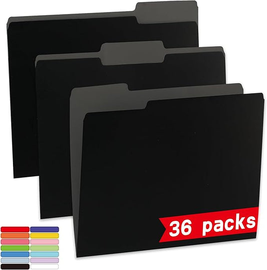 36 Packs File Folders,1/3-Cut Tabs,Black Letter Size File Folder,8.5x11 File Folders for Office,School and Home,Organizer File Folder