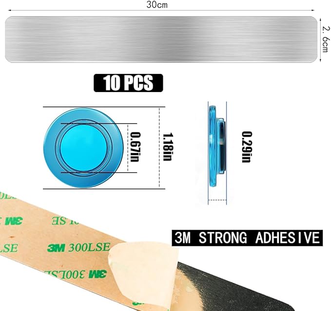 Frameless Magnetic Stainless Iron Board Strips, Adhesive Backing Bulletin Bar Board with 10 Pieces Colorful Magnet, Memo Strip for Office Home 4Pcs