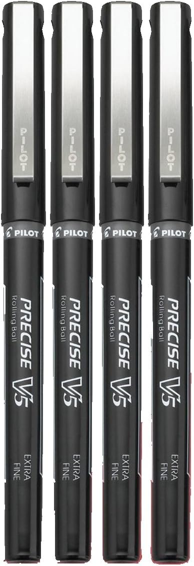 Pilot, Precise V5, Capped Liquid Ink Rolling Ball Pens, Extra Fine Point 0.5 mm, Black, Pack of 4