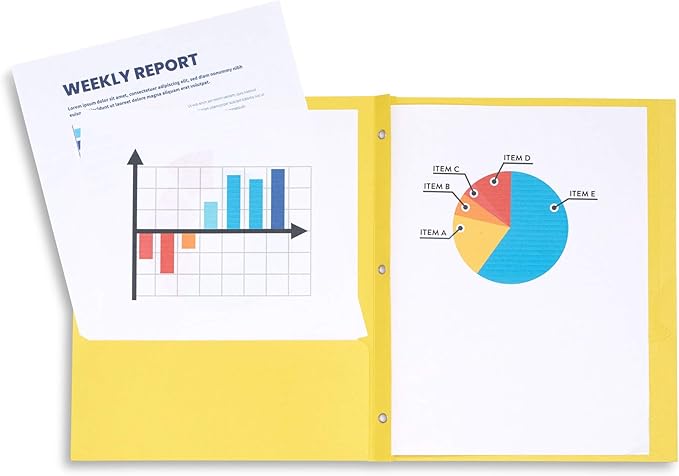 Blue Summit Supplies 100 Two Pocket Folders with Prongs, Designed for Office and Classroom Use, Assorted 5 Colors, 100 Pack Colored 2 Pocket 3 Prong Folders