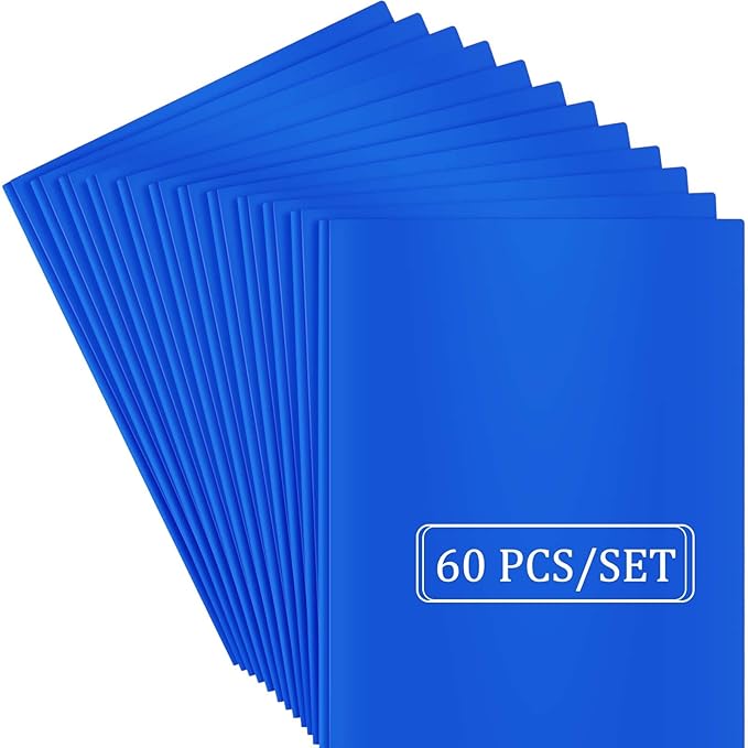 Heavy Duty Plastic Folder, 60 Pack, Pocket Folder with brads, Letter Size Poly File, Plastic Folders with 3 Prongs Fasteners - Blue