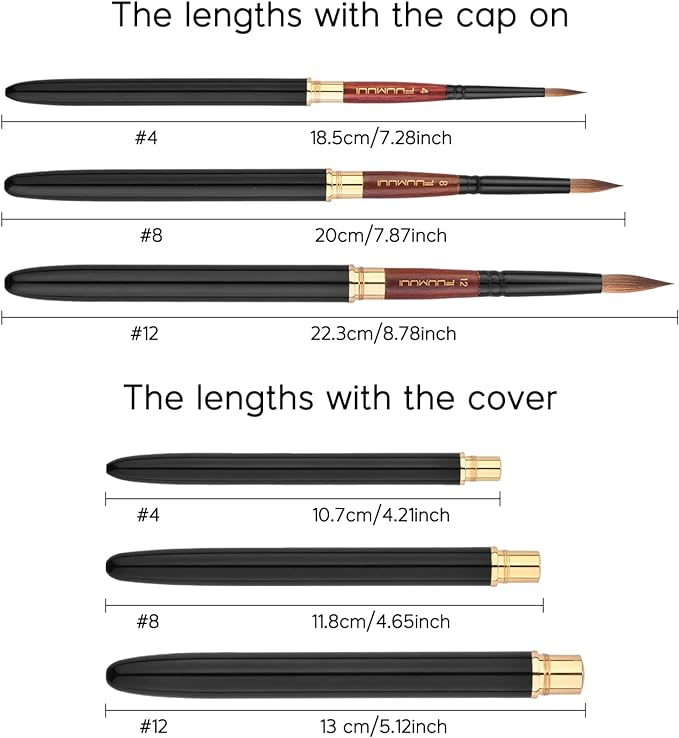 Kolinsky Travel Watercolor Brushes, Fuumuui 3Pcs Plein Air Elegant Kolinsky Sable Watercolor Brushes with Pocket Size Leather Pouch Perfect for Watercolor Gouache Ink Painting