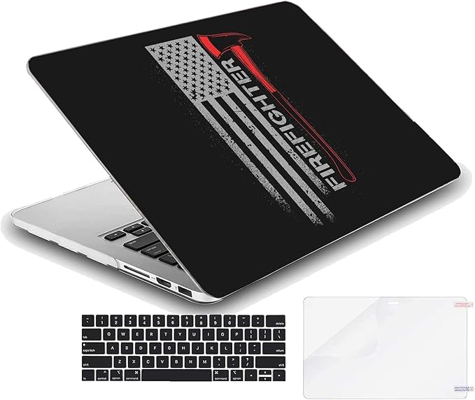 Case Compatible MacBook Air 13 inch Retina Display Touch ID, Hard Protective Shell Keyboard Cover (M1 A2337 A2179 A1932, 2018-2020) - Firefighter and USA Flag of Star and Stripe