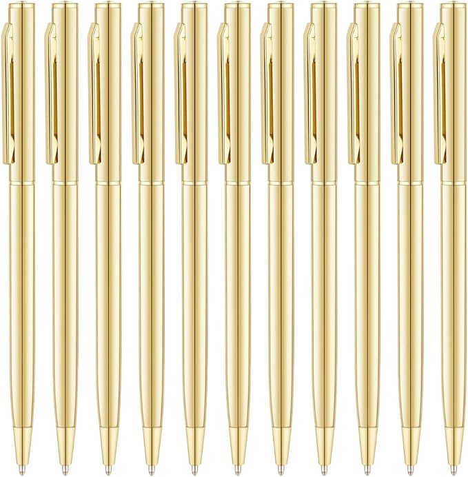 Unibene 12 Pack Gold Slim Ballpoint Pens Black ink Medium Point(1 mm), Nice Gift for Wedding Business Office Students Teachers Christmas