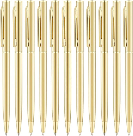 Unibene 12 Pack Gold Slim Ballpoint Pens Black ink Medium Point(1 mm), Nice Gift for Wedding Business Office Students Teachers Christmas