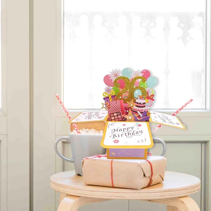 Asmallgf Happy 26th Birthday Pop Up Card for Women Men, Sweet 26 Bday 3D Greeting Card for Him Her, Great 26 Years Old Birthday Gift Ideas for Husband Wife