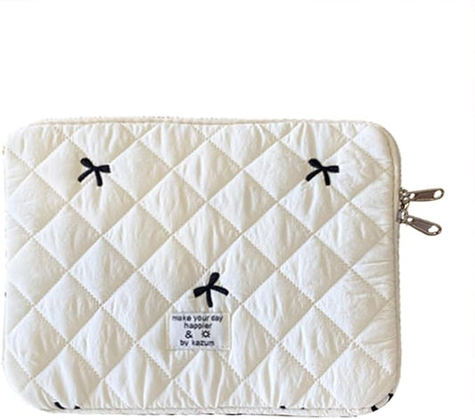 9-11 Inch Tablet Sleeve Case for iPad Pro 11 Air 4 10.2 Tab Protective Bag Cute Bowknot Quilted Puffy Laptop Pouch Carrying Case