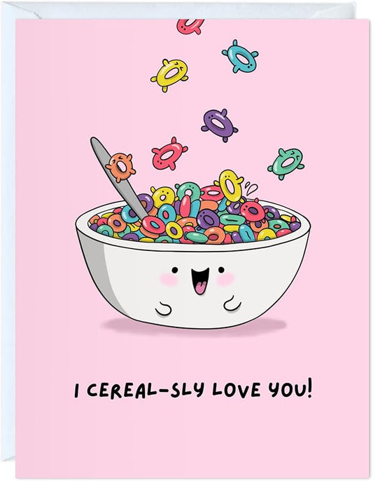 ALY LOU Birthday Card Anniversary Mother's Day Father's Day/Mom Dad/Her Him/Husband Boyfriend/Girlfriend Wife/Greeting Card (I Cereal-sly Love You)