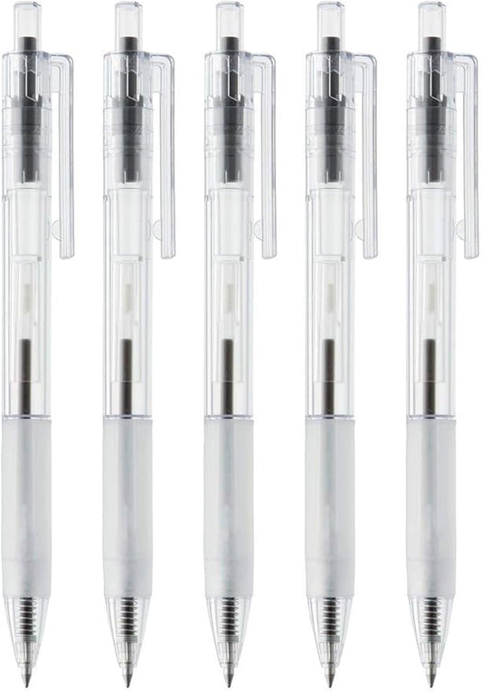 MUJI MoMA Polycarbonate Clear Ball Point Gel Pen Black 0.7mm 5pcs Made in Japan