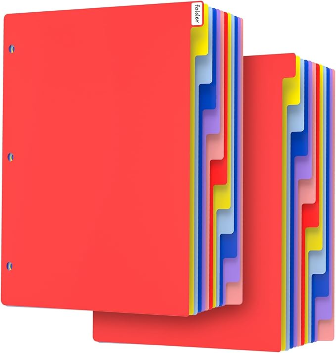 HABGP 12 Tab Dividers for 3 Ring Binder, 24 Pcs Multicolor 3 Ring Binder Dividers with Tabs, Page Folder Dividers, Plastic Tabbed File Dividers with Tabs, Three Ring Binder Index Dividers, 2 Set