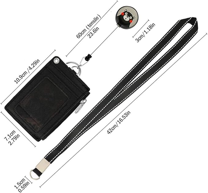 Cute Badge Holder Retractable Lanyard Reel Clip with Heavy Duty Carabiner, 1 Clear ID Window, and 4 Card Slots in 2 Sided for Students Teens Boys Girls Women (01 Black Bear)