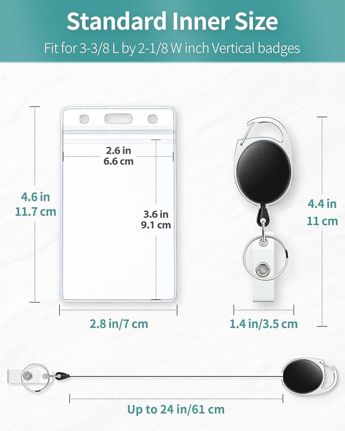 Uniclife 2 Pack Badge Holder Vertical Clear Plastic Case with Retractable Badge Reel Carabiner Clip Soft Waterproof Card Protector for IDs Credit Cards Proximity Cards Driver’s Licenses and Passes