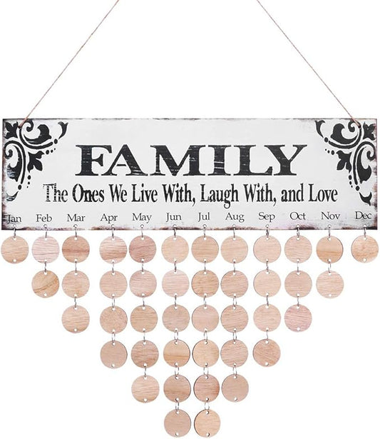 WINOMO Family Birthday Board Plaque DIY Hanging Wooden Birthday Reminder Calendar for Mom Dad Grandma Grandpa with 50pcs Round Discs