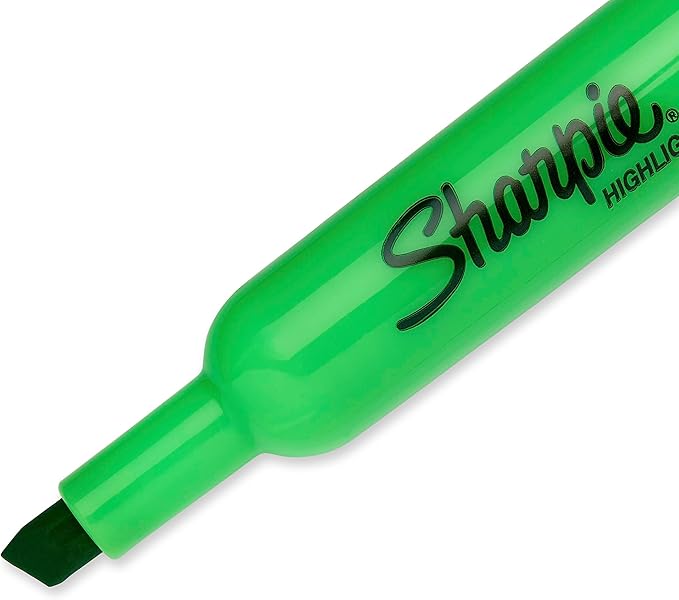 Sharpie Tank Style Highlighters, Chisel Tip, Fluorescent Green, Box of 12