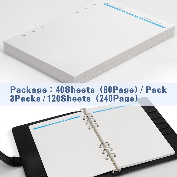 A5 Refills Paper, A5 Binder Planner Loose Leaf Paper, 120 Sheets (240 Pages) 6-Hole Notebook Refills for 6-Ring Refillable A5 Ring Binder Notebook Planner, Lined Paper Creamy Color