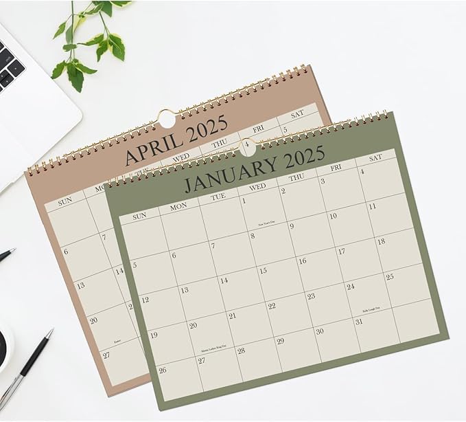 Calendar 2025, Wall Calendar 2025-2026 from January 2025 - June 2026, 18 Months Calendar with Premium Paper, Twin-Wire Binding & Hanging Hook, 8.5" x 11", Green