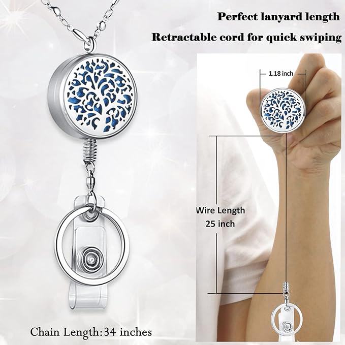 Retractable Lanyard - Lanyards for ID Badges Keys Women Cute Teacher with ID Holder Badge Reels Necklace Keychain Silver Chain Nurse School Work Jewelry
